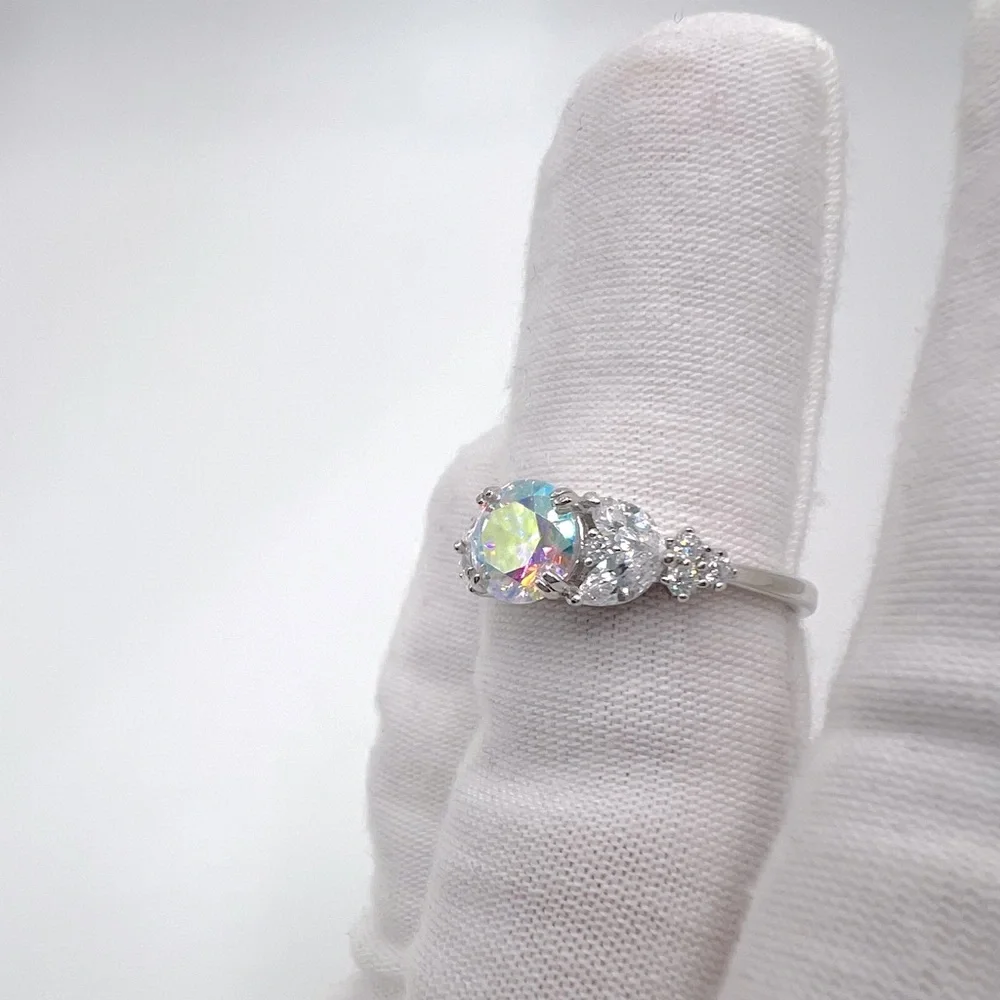 .925 Sterling Silver Iridescent Rainbow CZ Ring